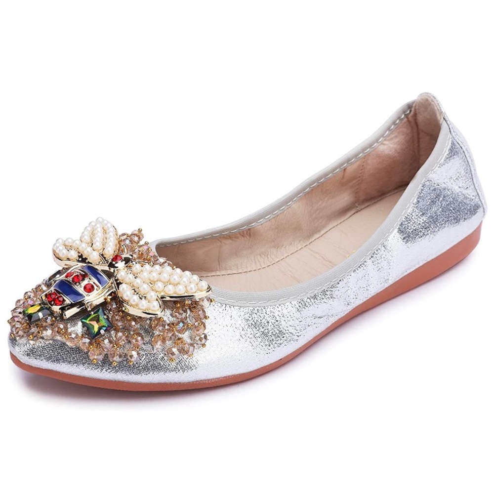 Foldable Rhinestone Flats Ballet Bling Shoes - Picture 2 of 7
